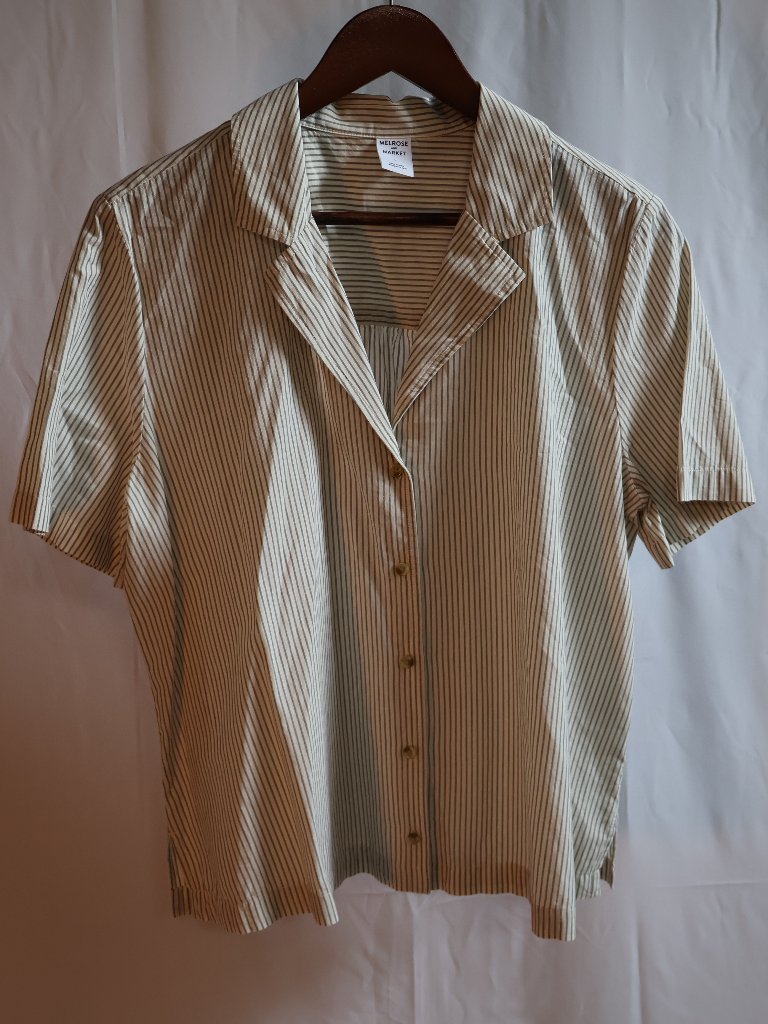 Melrose And Market Cream & Purple Striped Button Front Shirt, Size Large